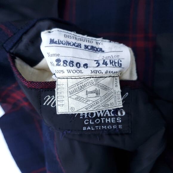 Vintage McDonogh School 100% Wool Uniform Blazer Jacket Blue Red Plaid Sz 34R - Picture 15 of 15